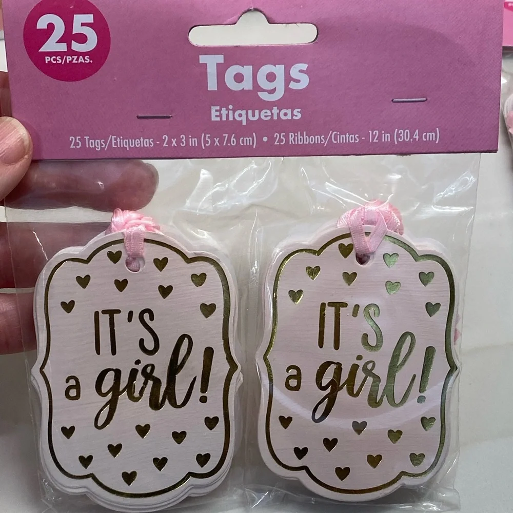 BABY SHOWER GIRL TREAT BOXES, TAGS & STICKER SEALS NEW